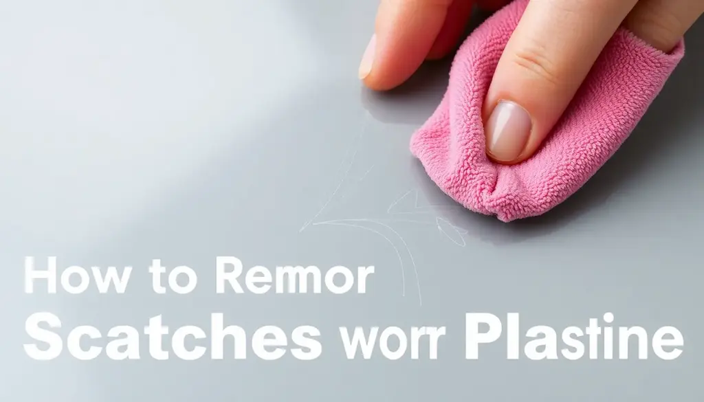 alt_text: Zbliżenie na zarysowaną plastikową powierzchnię, na której stosowany jest domowy środek czyszczący.