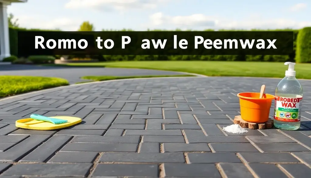 alt_text: Czysty podjazd, narzędzia do usuwania wosku, ocet i soda, zadbany ogród w tle, bez osób.